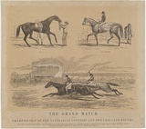 Artist: Mason, Walter George. | Title: The grand match for the championship of the Australian colonies and two thousand pounds. | Date: 1857 | Technique: wood engraving, printed in colour, from two blocks (black image and tint block)