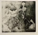 Artist: b'Shearer, Mitzi.' | Title: b'Double image' | Date: 1980 | Technique: b'etching, printed in black ink, from one  plate'