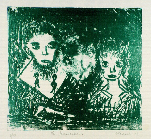 Artist: b'Shearer, Mitzi.' | Title: b'The musicians' | Date: 1979 | Technique: b'lithograph, printed in green ink, from one stone [or plate]'