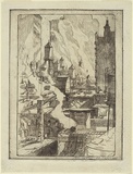 Artist: Curtis, Robert Emerson. | Title: Chimneys and watertanks - Chicago rooftops. | Date: 1925 | Technique: etching, printed in black ink, from one plate