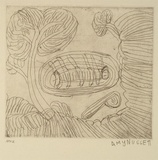 Artist: b'Nuggett, Amy.' | Title: b'Lakarnti' | Date: 1994, October - November | Technique: b'etching, printed in black ink, from one plate'