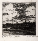 Artist: McDonald, Sheila. | Title: Dusk, Sydney Harbour | Date: c.1932 | Technique: etching printed with plate-tone