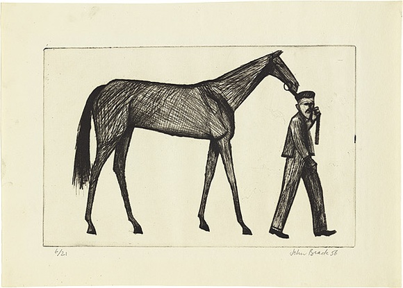 Artist: b'Brack, John.' | Title: b'Strapper and horse.' | Date: 1956 | Technique: b'drypoint, printed in black ink, from one copper plate' | Copyright: b'\xc2\xa9 Helen Brack' Artist: b'Brack, John.' | Title: b'Strapper and horse.' | Date: 1956 | Technique: b'drypoint, printed in black ink, from one copper plate' | Copyright: b'\xc2\xa9 Helen Brack'