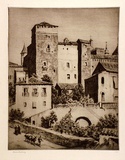 Artist: LINDSAY, Lionel | Title: The monastery, Guadalupe | Date: 1927 | Technique: drypoint, printed in brown ink with plate-tone, from one plate | Copyright: Courtesy of the National Library of Australia