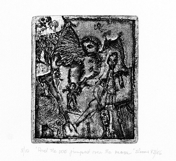 Artist: b'Shearer, Mitzi.' | Title: b'And the cow jumped over the moon' | Date: 1983 | Technique: b'etching, aquatint, printed in black, with plate-tone, from one plate'