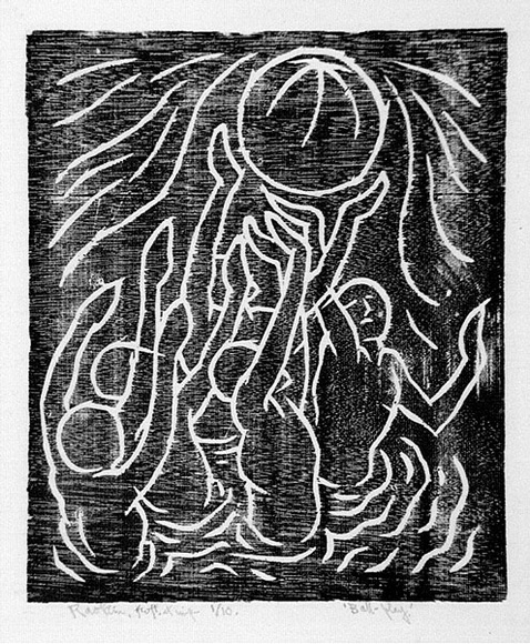 Artist: b'Hawkins, Weaver.' | Title: b'Ball-play' | Date: c.1960 | Technique: b'linocut, printed in black ink, from one block' | Copyright: b'The Estate of H.F Weaver Hawkins' Artist: b'Hawkins, Weaver.' | Title: b'Ball-play' | Date: c.1960 | Technique: b'linocut, printed in black ink, from one block' | Copyright: b'The Estate of H.F Weaver Hawkins'