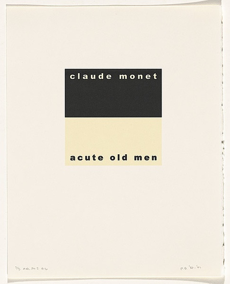Artist: b'Burgess, Peter.' | Title: b'claude monet: acute old men.' | Date: 2001 | Technique: b'computer generated inkjet prints, printed in colour, from digital file' Artist: b'Burgess, Peter.' | Title: b'claude monet: acute old men.' | Date: 2001 | Technique: b'computer generated inkjet prints, printed in colour, from digital file'