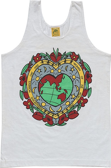 Artist: REDBACK GRAPHIX | Title: Singlet: International Women's Day 1990. | Date: 1989 | Technique: screenprint, printed in colour, from five stencils Artist: REDBACK GRAPHIX | Title: Singlet: International Women's Day 1990. | Date: 1989 | Technique: screenprint, printed in colour, from five stencils