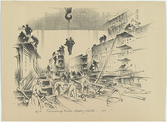 Artist: b'Curtis, Robert Emerson.' | Title: b'Finishing large deck-plates 1930.' | Date: 1932 | Technique: b'lithograph, printed in black ink, from one stone' Artist: b'Curtis, Robert Emerson.' | Title: b'Finishing large deck-plates 1930.' | Date: 1932 | Technique: b'lithograph, printed in black ink, from one stone'