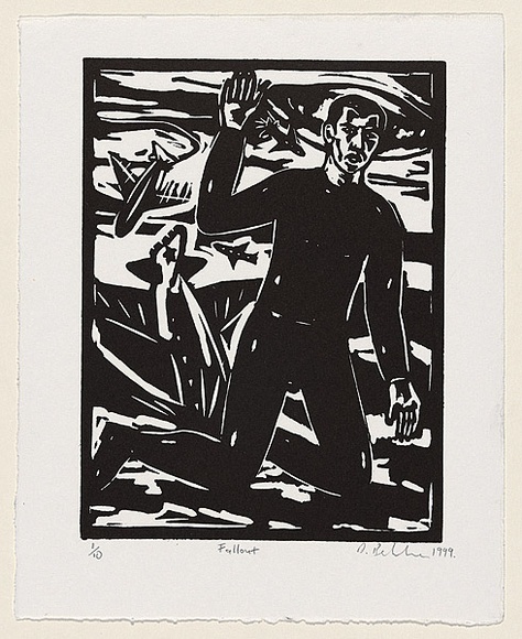 Artist: b'Belvedere, Dominic.' | Title: b'Fallout' | Date: 1999 | Technique: b'linocut, printed in black ink, from one block'