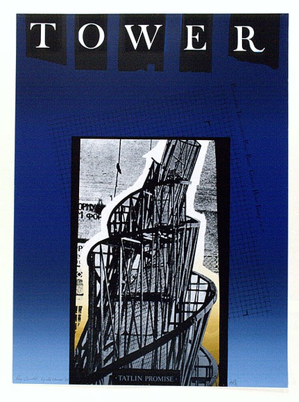 Artist: b'ARNOLD, Raymond' | Title: b'Tower. Tatlin promise.' | Date: 1984 | Technique: b'screenprint, printed in colour, from four stencils'