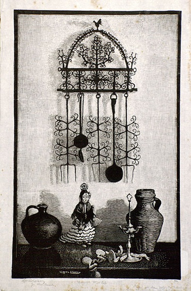 Artist: b'LINDSAY, Lionel' | Title: b'Spanish still life' | Date: 1936 | Technique: b'wood-engraving, printed in black ink, from one block' | Copyright: b'Courtesy of the National Library of Australia' Artist: b'LINDSAY, Lionel' | Title: b'Spanish still life' | Date: 1936 | Technique: b'wood-engraving, printed in black ink, from one block' | Copyright: b'Courtesy of the National Library of Australia'