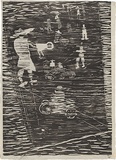 Artist: WALKER, Murray | Title: Children playing at Kallista. | Date: 1966 | Technique: woodcut, printed in black ink, from one block