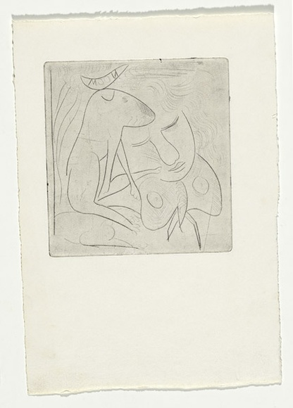Artist: b'BOYD, Arthur' | Title: b'Head, dog, moth and quarter moon.' | Date: 1962-63 | Technique: b'drypoint, printed in black ink, from one plate' | Copyright: b'Reproduced with permission of Bundanon Trust' Artist: b'BOYD, Arthur' | Title: b'Head, dog, moth and quarter moon.' | Date: 1962-63 | Technique: b'drypoint, printed in black ink, from one plate' | Copyright: b'Reproduced with permission of Bundanon Trust'