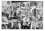 Artist: b'McBurnie, Ron.' | Title: b'The artist and his 2 dogs visit the Hypermarket' | Date: 1989 | Technique: b'etching, and aquatint, printed in black ink, from one zinc plate' | Copyright: b'\xc2\xa9 Ron McBurnie'