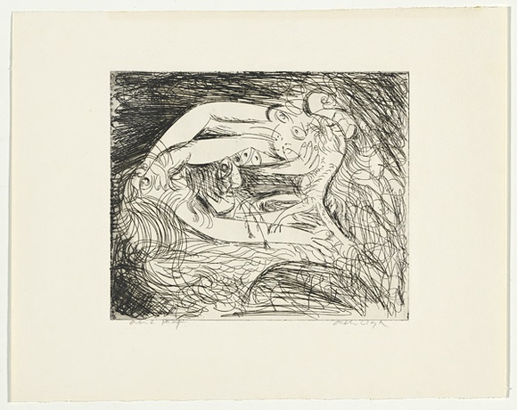 Artist: b'BOYD, Arthur' | Title: b'Figure with eyes grasping small ram.' | Date: (1962-63) | Technique: b'etching, printed in black ink, from one plate' | Copyright: b'Reproduced with permission of Bundanon Trust' Artist: b'BOYD, Arthur' | Title: b'Figure with eyes grasping small ram.' | Date: (1962-63) | Technique: b'etching, printed in black ink, from one plate' | Copyright: b'Reproduced with permission of Bundanon Trust'