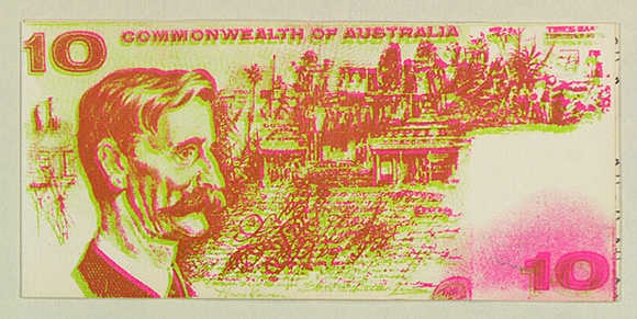 Artist: b'Thompson, Brian.' | Title: b'not titled [zzzooommmart : consisting of a sheet of paper folded in three; the first sheet has a reproduction of a ten-dollar' | Date: c.1970 | Technique: b'screenprint, on collage, fibre tipped pen' Artist: b'Thompson, Brian.' | Title: b'not titled [zzzooommmart : consisting of a sheet of paper folded in three; the first sheet has a reproduction of a ten-dollar' | Date: c.1970 | Technique: b'screenprint, on collage, fibre tipped pen'