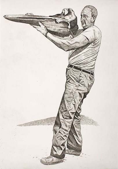 Artist: b'Lopes, Steve.' | Title: b'Man with whale skull' | Date: 2003 | Technique: b'etching, printed in black ink, from one plate'
