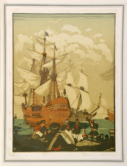 Artist: b'Flett, James.' | Title: b'By the Spanish Main.' | Date: 1931 | Technique: b'linocut, printed in colour, from multiple blocks' Artist: b'Flett, James.' | Title: b'By the Spanish Main.' | Date: 1931 | Technique: b'linocut, printed in colour, from multiple blocks'