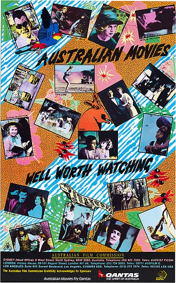 Artist: b'REDBACK GRAPHIX' | Title: b'Australian movies well worth watching' | Date: 1986 | Technique: b'offset-lithograph, printed in colour, from multiple plates (three colour process plus black)' | Copyright: b'\xc2\xa9 Leonie Lane' Artist: b'REDBACK GRAPHIX' | Title: b'Australian movies well worth watching' | Date: 1986 | Technique: b'offset-lithograph, printed in colour, from multiple plates (three colour process plus black)' | Copyright: b'\xc2\xa9 Leonie Lane'