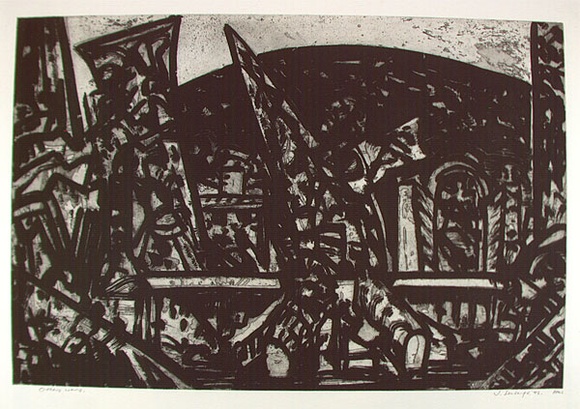 Artist: b'Senbergs, Jan.' | Title: b'Others wars' | Date: 1992 | Technique: b'etching, printed in black ink, from one plate' | Copyright: b'\xc2\xa9 Jan Senbergs' Artist: b'Senbergs, Jan.' | Title: b'Others wars' | Date: 1992 | Technique: b'etching, printed in black ink, from one plate' | Copyright: b'\xc2\xa9 Jan Senbergs'