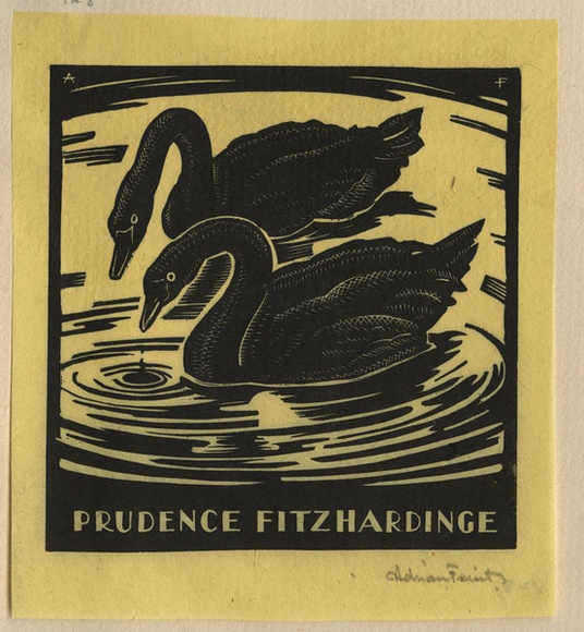 Artist: b'FEINT, Adrian' | Title: b'Bookplate: Prudence Fitzhardinge.' | Date: (1933) | Technique: b'wood-engraving, printed in black ink, from one block' | Copyright: b'Courtesy the Estate of Adrian Feint' Artist: b'FEINT, Adrian' | Title: b'Bookplate: Prudence Fitzhardinge.' | Date: (1933) | Technique: b'wood-engraving, printed in black ink, from one block' | Copyright: b'Courtesy the Estate of Adrian Feint'