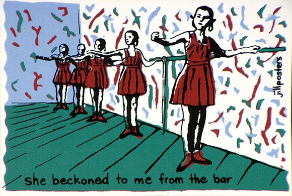 Artist: JILL POSTERS 1 | Title: Postcard: She beckoned to me from the bar | Date: 1983-87 | Technique: screenprint, printed in colour, from four stencils