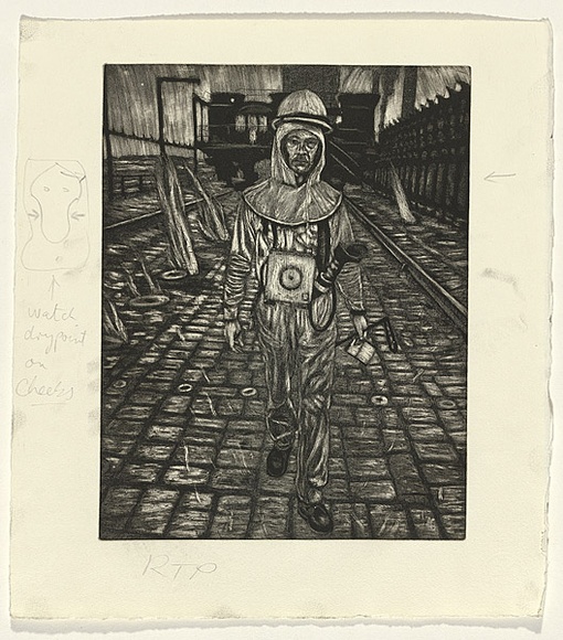 Artist: b'Gittoes, George.' | Title: b'Gas tester' | Date: 1991 | Technique: b'etching, printed in black ink, from one plate'