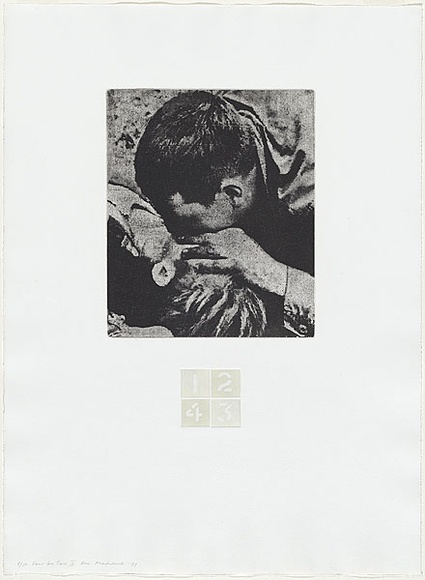 Artist: b'MADDOCK, Bea' | Title: b'Four by two II' | Date: 1977 | Technique: b'photo-etching,aquatint and stipple, printed in black ink, from five plates' Artist: b'MADDOCK, Bea' | Title: b'Four by two II' | Date: 1977 | Technique: b'photo-etching,aquatint and stipple, printed in black ink, from five plates'