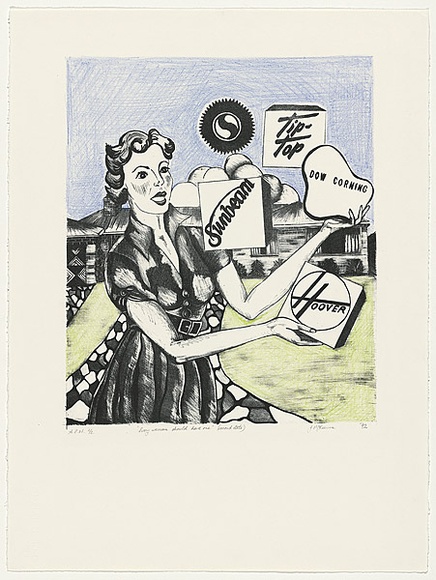 Artist: b'McKeever, Johanne.' | Title: b'Every woman should have one' | Date: 1992, April | Technique: b'lithograph, printed in colour, from three stones' Artist: b'McKeever, Johanne.' | Title: b'Every woman should have one' | Date: 1992, April | Technique: b'lithograph, printed in colour, from three stones'