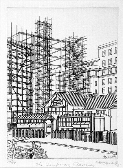 Artist: b'Coventry, Frederick.' | Title: b'The temporary stairway.' | Date: 1929-30 | Technique: b'engraving, printed in black ink, from one copper plate' Artist: b'Coventry, Frederick.' | Title: b'The temporary stairway.' | Date: 1929-30 | Technique: b'engraving, printed in black ink, from one copper plate'