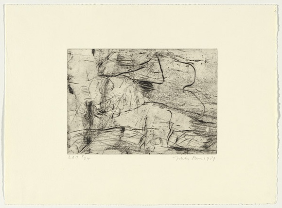 Artist: b'PARR, Mike' | Title: b'Gun into vanishing point 24' | Date: 1988-89 | Technique: b'drypoint and foul biting, printed in black ink, from one copper plate' Artist: b'PARR, Mike' | Title: b'Gun into vanishing point 24' | Date: 1988-89 | Technique: b'drypoint and foul biting, printed in black ink, from one copper plate'