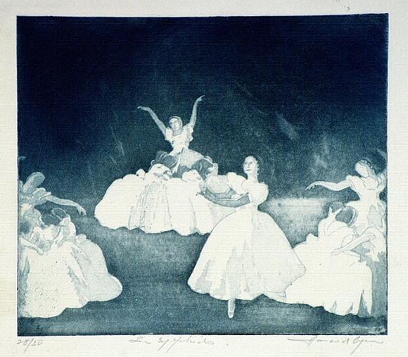 Artist: b'Byrne, Harold.' | Title: b'Les sylphides.' | Date: 1937 | Technique: b'etching and aquatint, printed in blue ink, from one copper plate' Artist: b'Byrne, Harold.' | Title: b'Les sylphides.' | Date: 1937 | Technique: b'etching and aquatint, printed in blue ink, from one copper plate'
