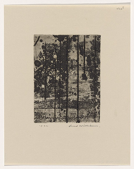 Artist: b'WILLIAMS, Fred' | Title: b'Landscape panel. Number 5' | Date: 1962 | Technique: b'aquatint, drypoint, engraving, printed in black ink, from one copper plate' | Copyright: b'\xc2\xa9 Fred Williams Estate' Artist: b'WILLIAMS, Fred' | Title: b'Landscape panel. Number 5' | Date: 1962 | Technique: b'aquatint, drypoint, engraving, printed in black ink, from one copper plate' | Copyright: b'\xc2\xa9 Fred Williams Estate'