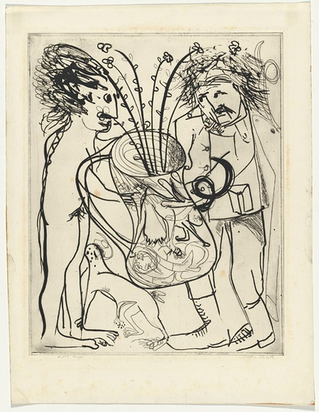 Artist: b'BOYD, Arthur' | Title: bPotter with ram's horns. | Date: (1968-69) | Technique: b'etching, printed in black ink, from one plate' | Copyright: b'Reproduced with permission of Bundanon Trust' Artist: b'BOYD, Arthur' | Title: bPotter with ram's horns. | Date: (1968-69) | Technique: b'etching, printed in black ink, from one plate' | Copyright: b'Reproduced with permission of Bundanon Trust'
