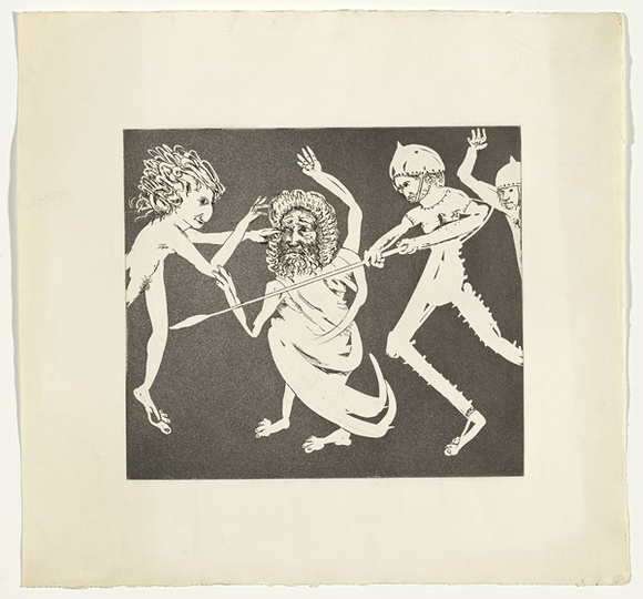 Artist: b'BOYD, Arthur' | Title: b'Magistrate to his guards.' | Date: (1970) | Technique: b'etching and aquatint, printed in black ink, from one plate' | Copyright: b'Reproduced with permission of Bundanon Trust' Artist: b'BOYD, Arthur' | Title: b'Magistrate to his guards.' | Date: (1970) | Technique: b'etching and aquatint, printed in black ink, from one plate' | Copyright: b'Reproduced with permission of Bundanon Trust'