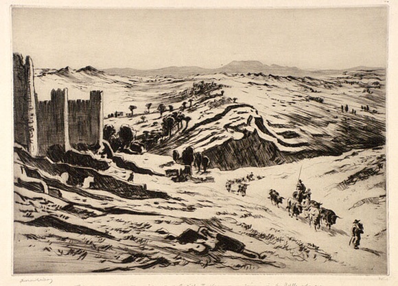 Artist: b'LINDSAY, Lionel' | Title: b'Outside the walls, Avila' | Date: 1926 | Technique: b'drypoint, printed in brown ink with plate-tone, from one plate' | Copyright: b'Courtesy of the National Library of Australia' Artist: b'LINDSAY, Lionel' | Title: b'Outside the walls, Avila' | Date: 1926 | Technique: b'drypoint, printed in brown ink with plate-tone, from one plate' | Copyright: b'Courtesy of the National Library of Australia'
