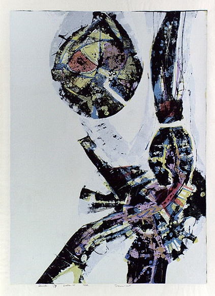 Artist: b'WICKS, Arthur' | Title: b'Downcast' | Date: 1966 | Technique: b'screenprint, printed in colour, from multiple stencils' Artist: b'WICKS, Arthur' | Title: b'Downcast' | Date: 1966 | Technique: b'screenprint, printed in colour, from multiple stencils'