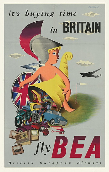 Artist: b'Bainbridge, John.' | Title: bFly B.E.A.: it's buying time in Britain. | Date: (1954-55) | Technique: b'photo-lithograph' Artist: b'Bainbridge, John.' | Title: bFly B.E.A.: it's buying time in Britain. | Date: (1954-55) | Technique: b'photo-lithograph'