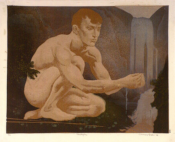 Artist: b'Griffin, Murray.' | Title: b'Thirsty one' | Date: 1938 | Technique: b'linocut, printed in colour, from one block'