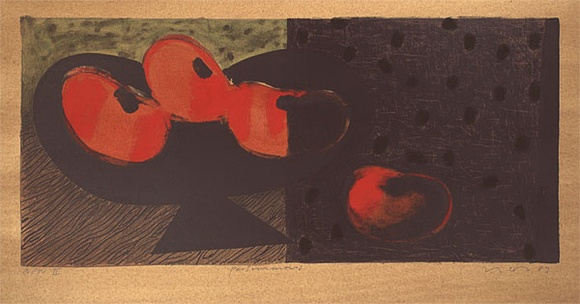 Artist: Lincoln, Kevin. | Title: Persimmons | Date: 1989 | Technique: lithograph, printed in black ink, from one stone; hand-coloured