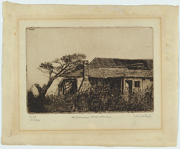 Artist: URE SMITH, Sydney | Title: Old Government House, Windsor | Date: 1919 | Technique: etching, printed in warm black ink, from one plate Artist: URE SMITH, Sydney | Title: Old Government House, Windsor | Date: 1919 | Technique: etching, printed in warm black ink, from one plate
