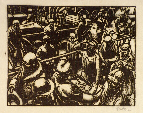 Artist: b'Hawkins, Weaver.' | Title: b'Two minutes silence' | Date: c.1928 | Technique: b'wood-engraving, printed in black ink, from one block' | Copyright: b'The Estate of H.F Weaver Hawkins' Artist: b'Hawkins, Weaver.' | Title: b'Two minutes silence' | Date: c.1928 | Technique: b'wood-engraving, printed in black ink, from one block' | Copyright: b'The Estate of H.F Weaver Hawkins'