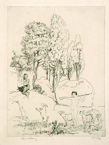 Artist: b'LINDSAY, Lionel' | Title: b'Evensong' | Date: 1917 | Technique: b'etching and drypoint, printed in black ink, from one plate' | Copyright: b'Courtesy of the National Library of Australia' Artist: b'LINDSAY, Lionel' | Title: b'Evensong' | Date: 1917 | Technique: b'etching and drypoint, printed in black ink, from one plate' | Copyright: b'Courtesy of the National Library of Australia'