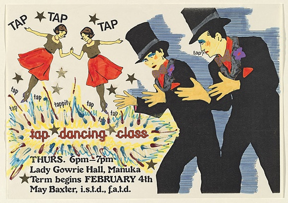 Artist: b'Robertson, Toni.' | Title: b'Tap dancing class' | Date: (1982) | Technique: b'photocopy, printed in black ink, from drawn original; hand-coloured and with additional collage' | Copyright: b'\xc2\xa9 Toni Robertson' Artist: b'Robertson, Toni.' | Title: b'Tap dancing class' | Date: (1982) | Technique: b'photocopy, printed in black ink, from drawn original; hand-coloured and with additional collage' | Copyright: b'\xc2\xa9 Toni Robertson'