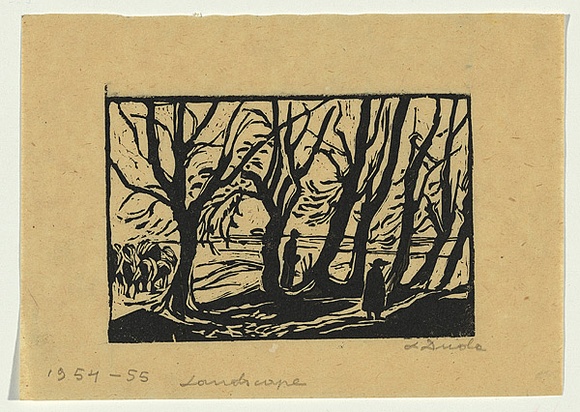 Artist: Groblicka, Lidia. | Title: Landscape [1]. | Date: 1954-55 | Technique: woodcut, printed in black ink, from one block