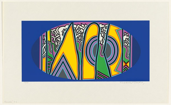 Artist: b'LEACH-JONES, Alun' | Title: b'Pueblo' | Date: 1973 | Technique: b'screenprint, printed in colour, from multiple stencils' | Copyright: b'Courtesy of the artist' Artist: b'LEACH-JONES, Alun' | Title: b'Pueblo' | Date: 1973 | Technique: b'screenprint, printed in colour, from multiple stencils' | Copyright: b'Courtesy of the artist'
