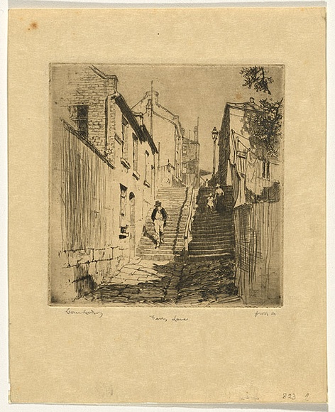 Artist: b'LINDSAY, Lionel' | Title: b'Ferry Lane, the Rocks, Sydney, demolished.' | Date: 1918 | Technique: b'etching, printed in warm black ink with plate-tone, from one plate' | Copyright: b'Courtesy of the National Library of Australia' Artist: b'LINDSAY, Lionel' | Title: b'Ferry Lane, the Rocks, Sydney, demolished.' | Date: 1918 | Technique: b'etching, printed in warm black ink with plate-tone, from one plate' | Copyright: b'Courtesy of the National Library of Australia'