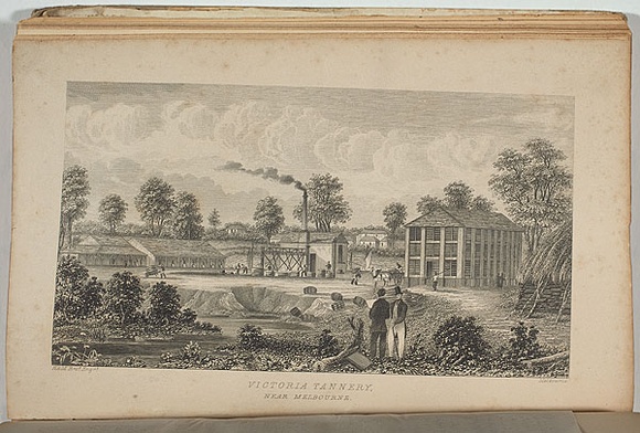 Artist: b'Ham Brothers.' | Title: b'Victoria tannery near Melbourne.' | Date: 1850 | Technique: b'engraving, printed in black ink, from one copper plate' Artist: b'Ham Brothers.' | Title: b'Victoria tannery near Melbourne.' | Date: 1850 | Technique: b'engraving, printed in black ink, from one copper plate'