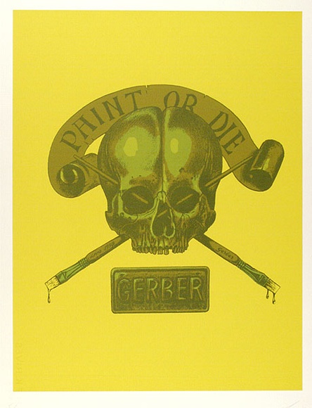 Artist: b'Gerber, Matthys.' | Title: b'Paint or die' | Date: 1992 | Technique: b'screenprint, printed in colour, from five stencils' Artist: b'Gerber, Matthys.' | Title: b'Paint or die' | Date: 1992 | Technique: b'screenprint, printed in colour, from five stencils'